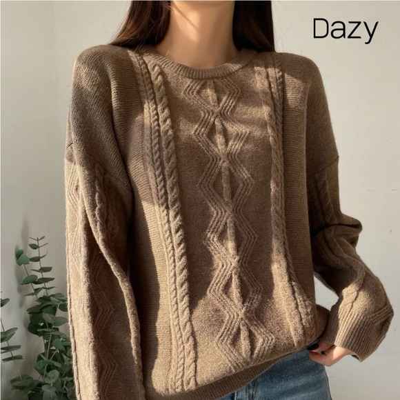 NWT SHEIN DAZY Cable Knit Drop Shoulder Sweater Size S(0) Color Mocha Brown - Picture 4 of 15